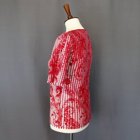 Etro 44 / 8 / Medium Red & White Paisley Short Sleeve Top - Picture 5 of 11